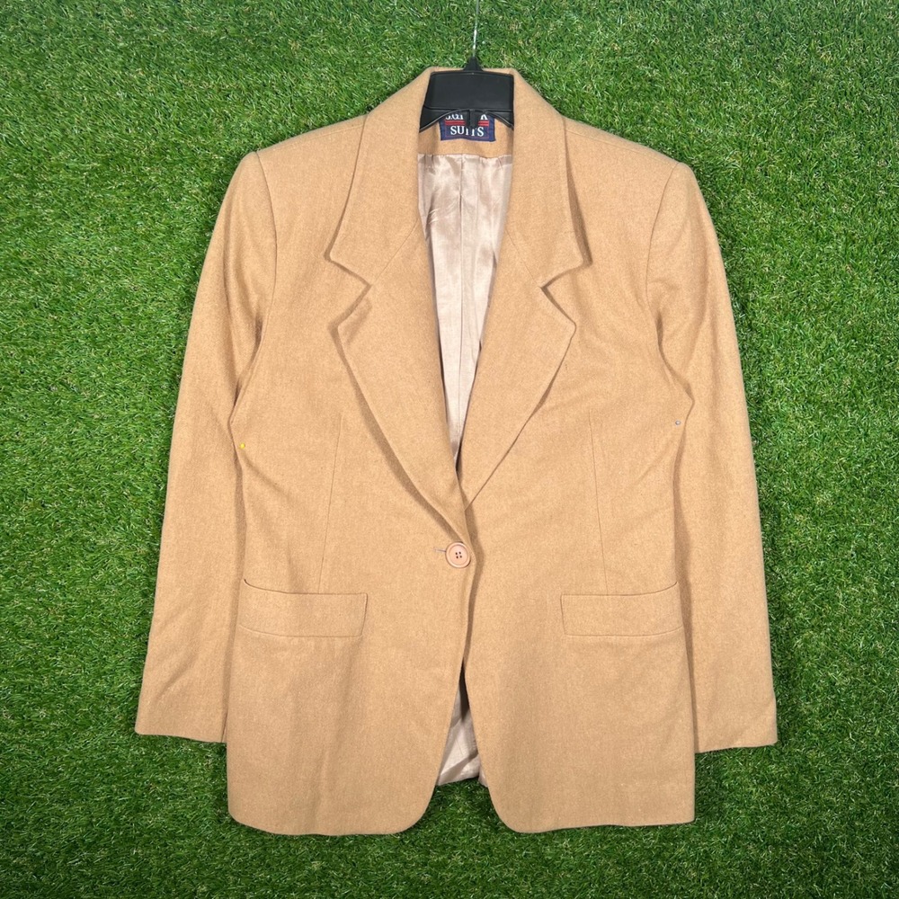 Vintage JG Hook Wool Blend Blazer Camel Tan Single Button Jacket Size 12